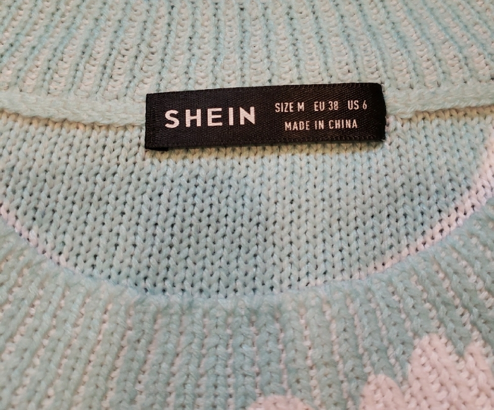 SHEIN Sky Blue Daisy Crewneck Sweater with White & Orange Floral Accents - Picture 4 of 8